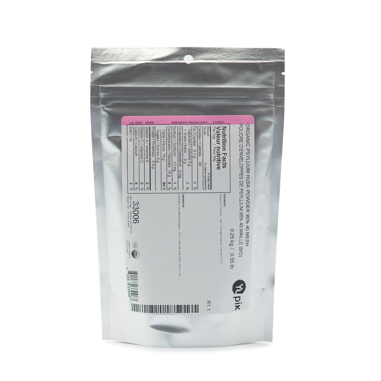 Yupik Organic Psyllium Husk Powder 95%  40 Mesh, 250g  {Canadian}